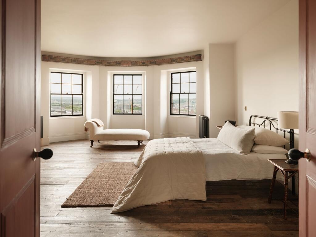 Georgian bedroom with view out over Bristol